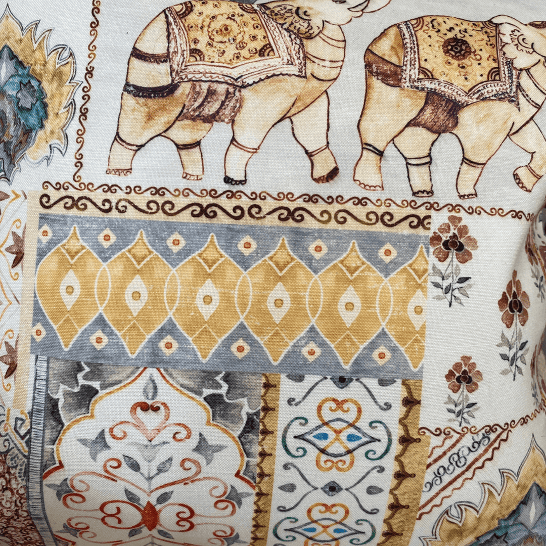 Chokhi Yellow Elephant Print Cushion Covers, 16" x 16", Pack of 2 | SHOBITAM