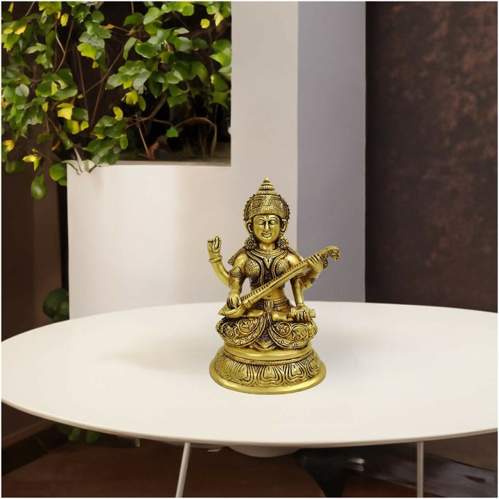 9" Brass Saraswati Idol | SHOBITAM