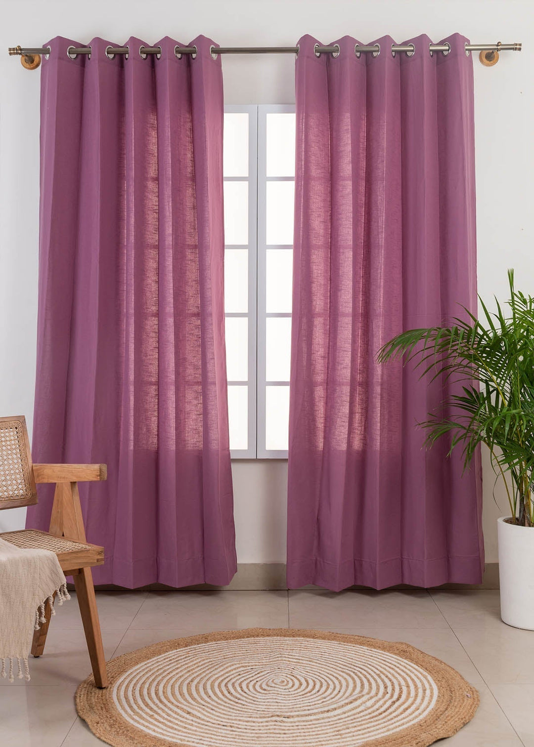 Solid Grape 100% cotton plain curtain for bedroom - Room darkening - Single Piece  | SHOBITAM