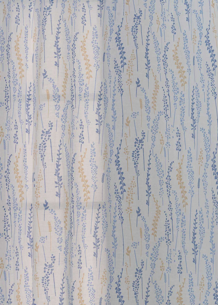 Grass Fields Blue 100% cotton sheer floral curtain for living room - Light filtering - Single Piece | SHOBITAM
