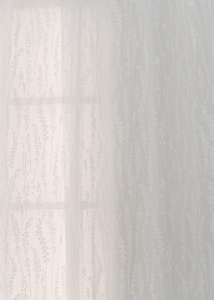 Grass Fields White 100% cotton sheer floral curtain for living room - Light filtering - Single Piece | SHOBITAM