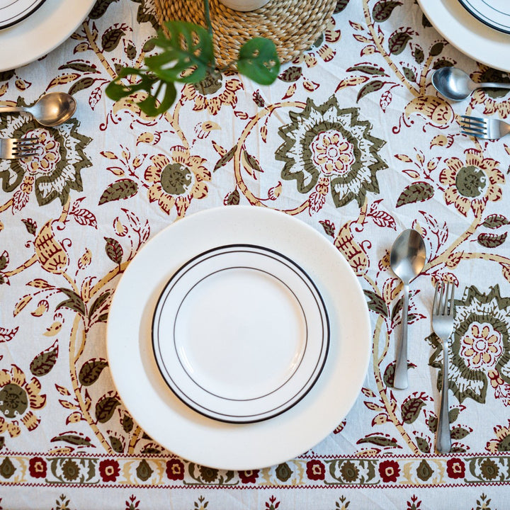 Mithila 6 Seater Dining Table Cover, Block Print, 100% Cotton, 60" x 90" | SHOBITAM