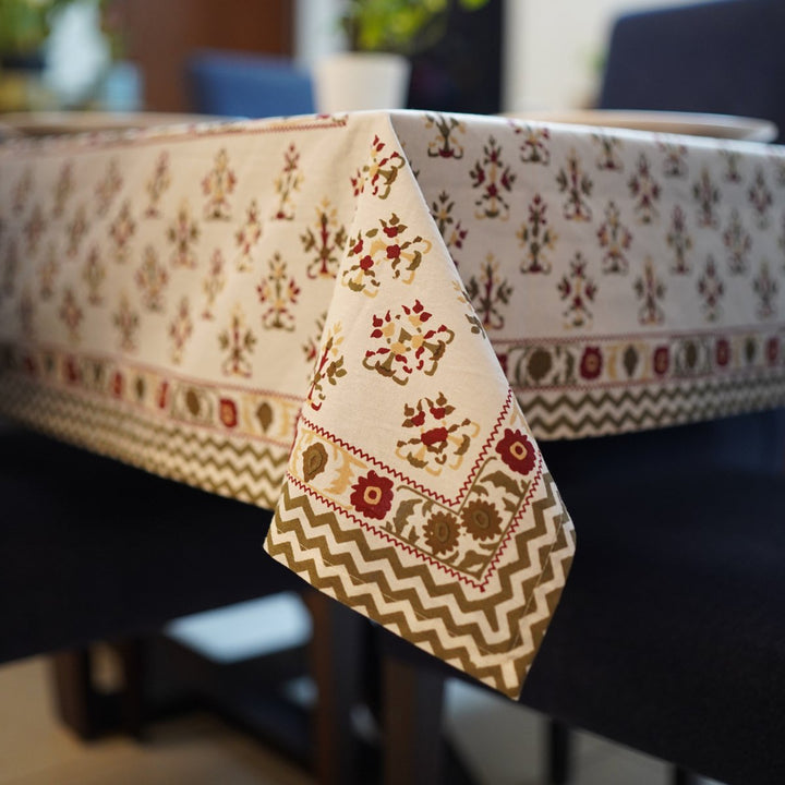 Mithila 6 Seater Dining Table Cover, Block Print, 100% Cotton, 60" x 90" | SHOBITAM