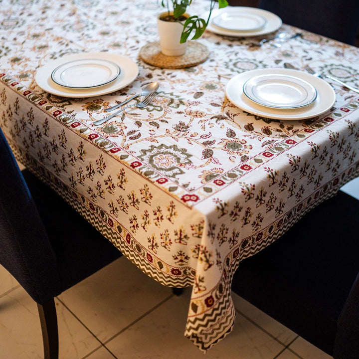 Mithila 6 Seater Dining Table Cover, Block Print, 100% Cotton, 60" x 90" | SHOBITAM