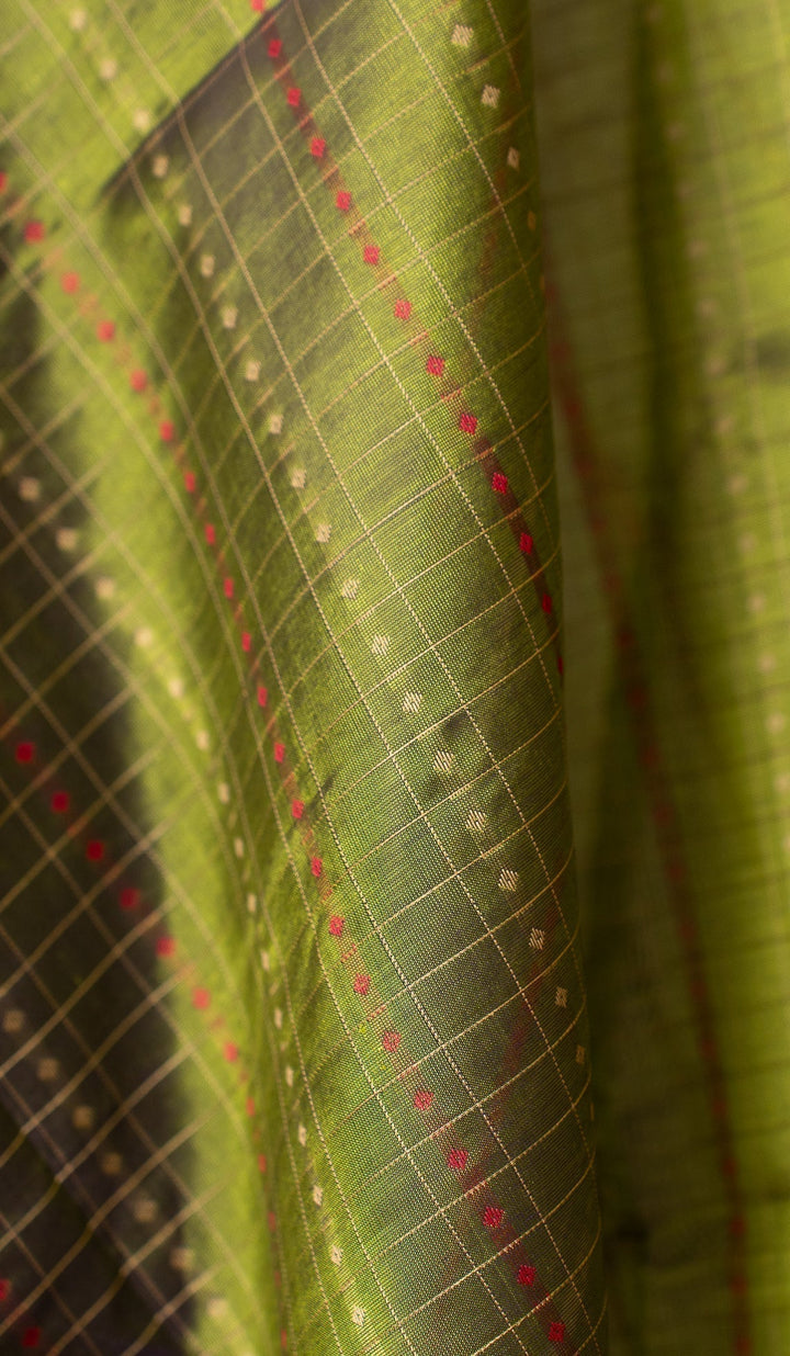Green Handloom Kanchi Silk Cotton Dupatta Marugadham | SHOBITAM