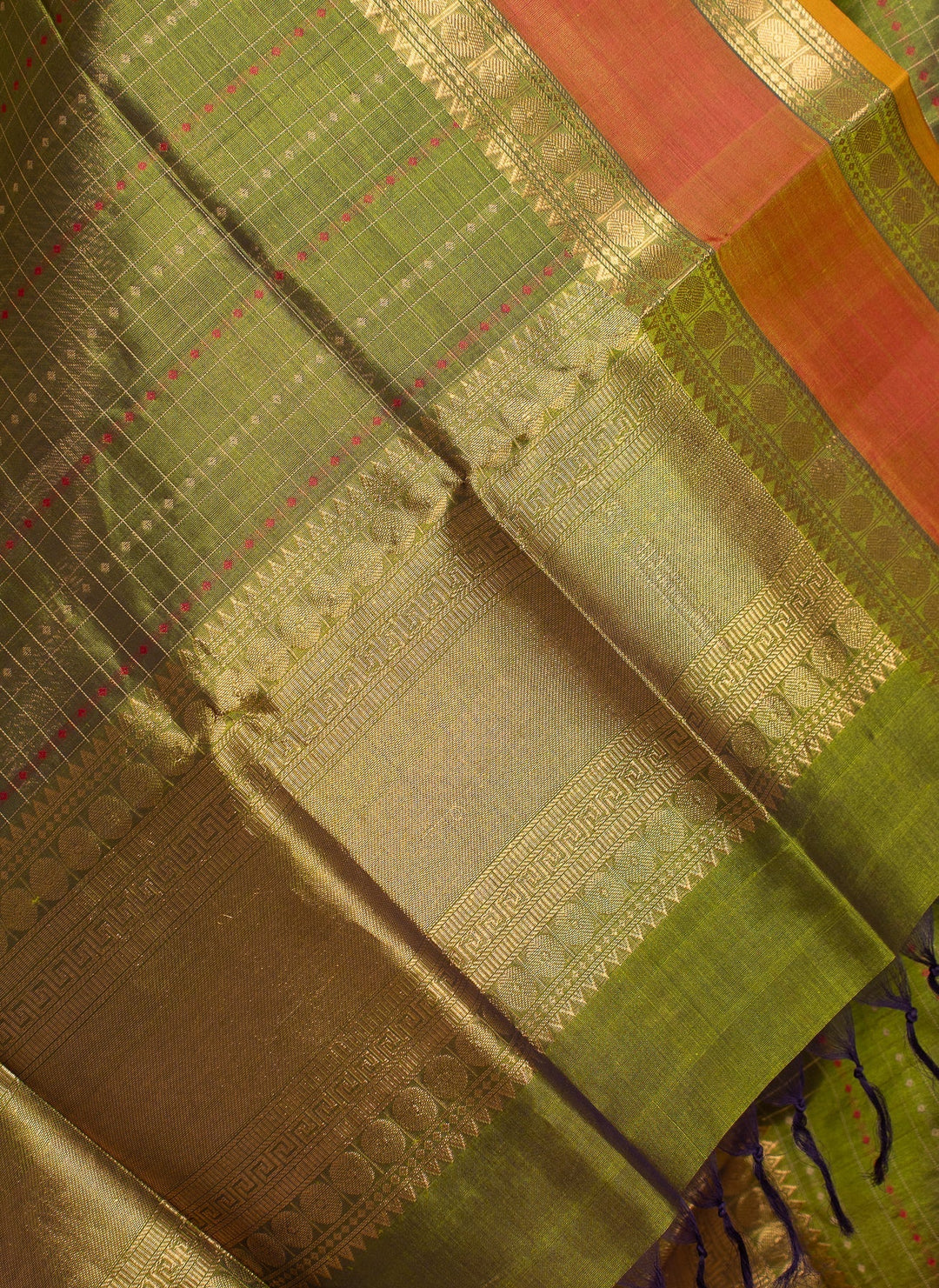 Green Handloom Kanchi Silk Cotton Dupatta Marugadham | SHOBITAM
