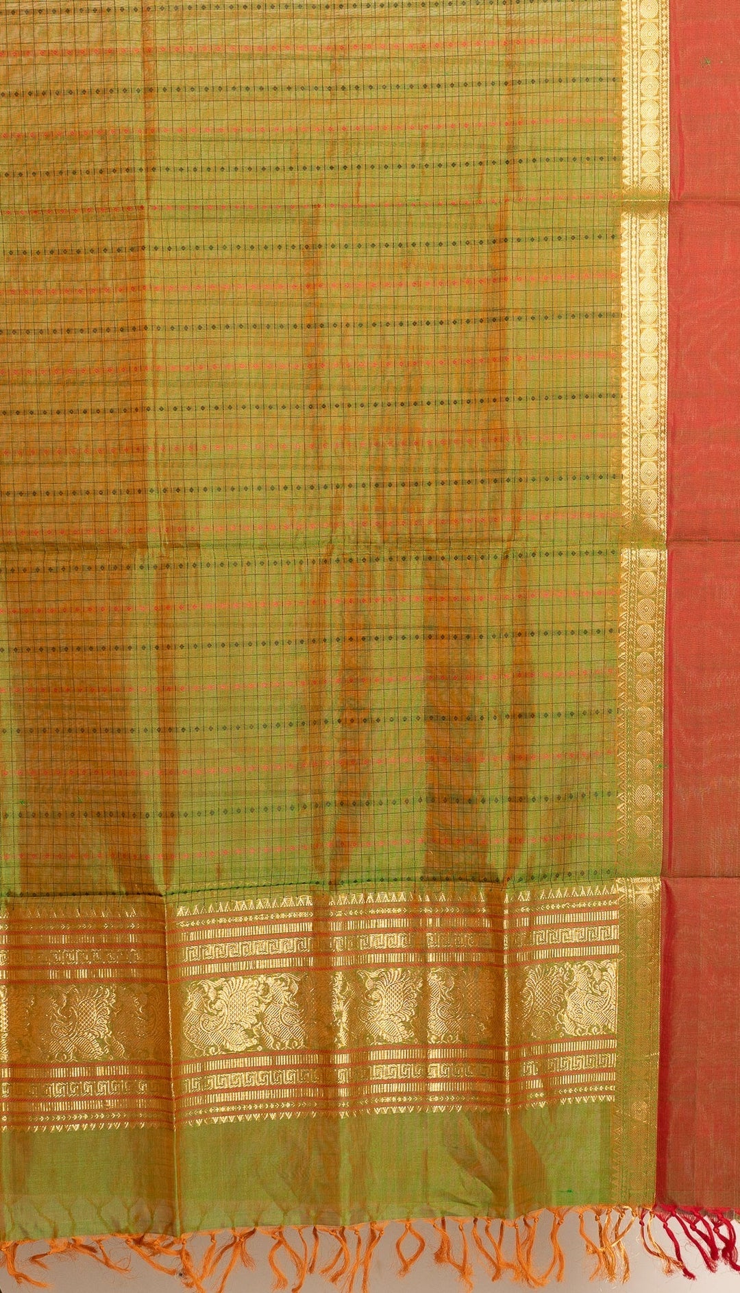 Green Handloom Kanchi Silk Cotton Dupatta Marugadham | SHOBITAM