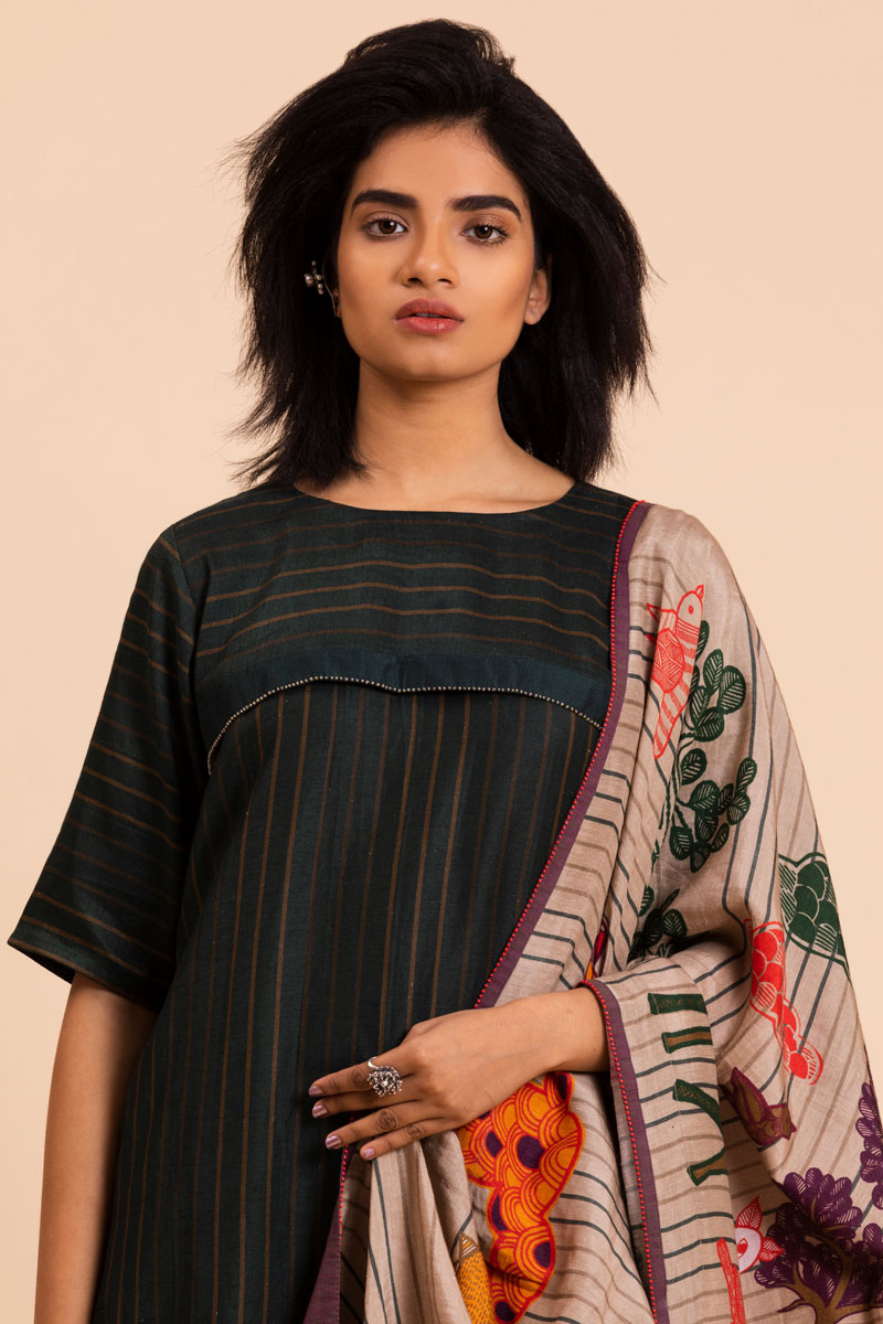 Bottle green set with dupatta (set of 3 ) | SHOBITAM