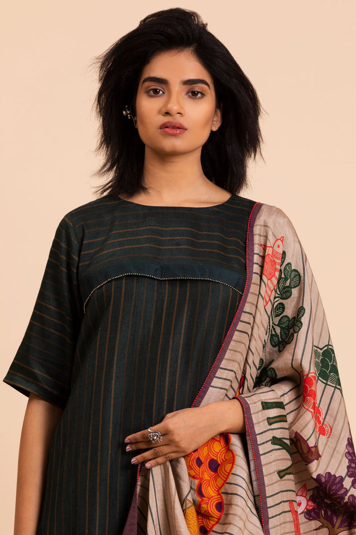 Bottle green set with dupatta (set of 3 ) | SHOBITAM