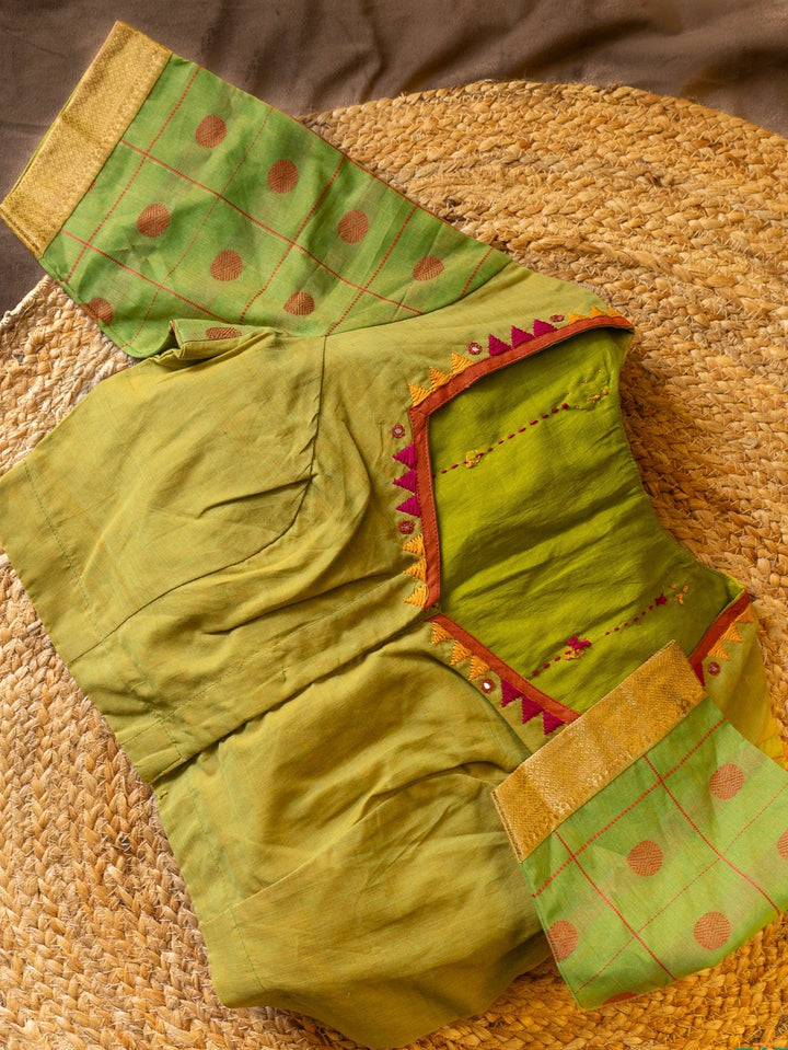 Green Mangalgiri Kutch Embroidery Blouse Bhairav | SHOBITAM