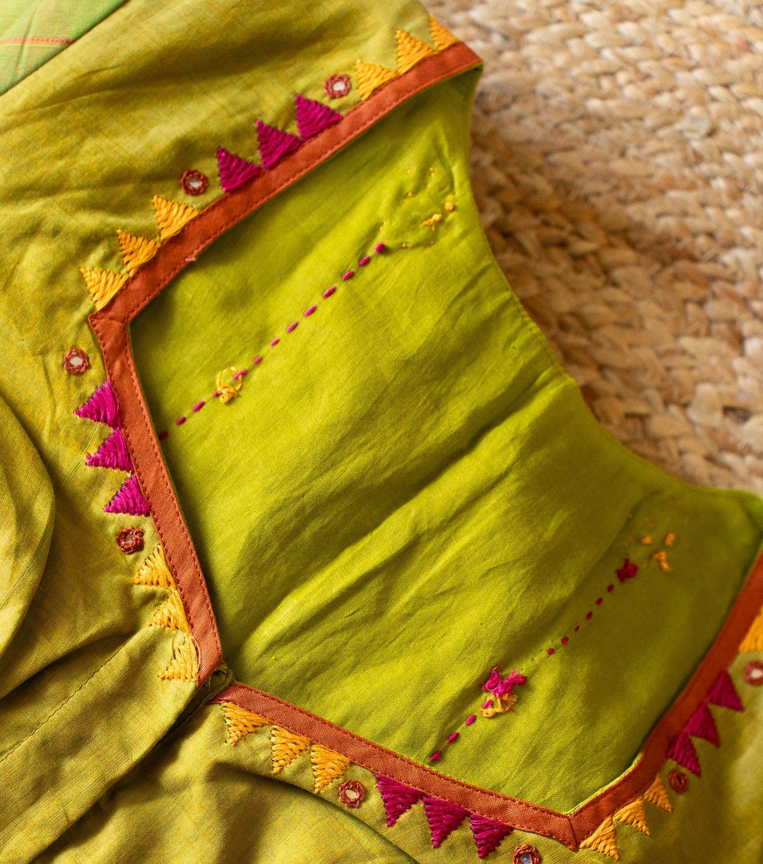 Green Mangalgiri Kutch Embroidery Blouse Bhairav | SHOBITAM