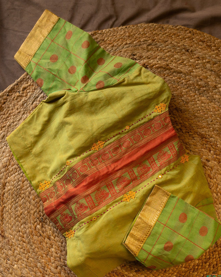 Green Mangalgiri Kutch Embroidery Blouse Bhairav | SHOBITAM
