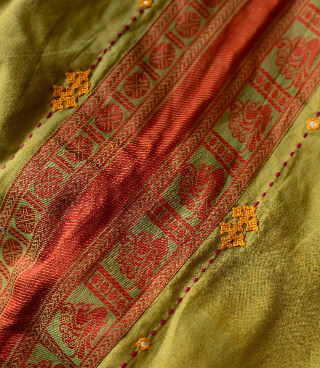 Green Mangalgiri Kutch Embroidery Blouse Bhairav | SHOBITAM