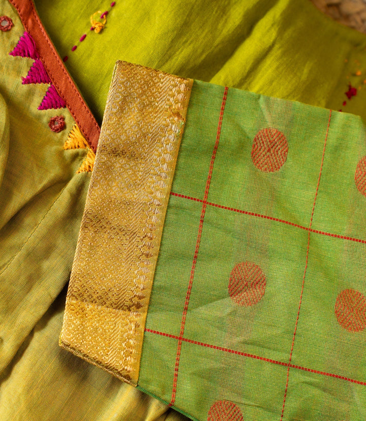 Green Mangalgiri Kutch Embroidery Blouse Bhairav | SHOBITAM
