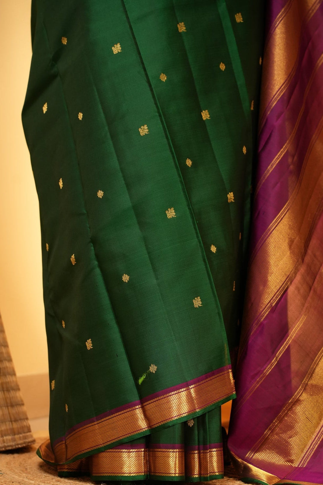 Green With Magenta Kanjivaram Handloom Pure Zari Saree Meenakshi | SILK MARK CERTIFIED | SHOBITAM