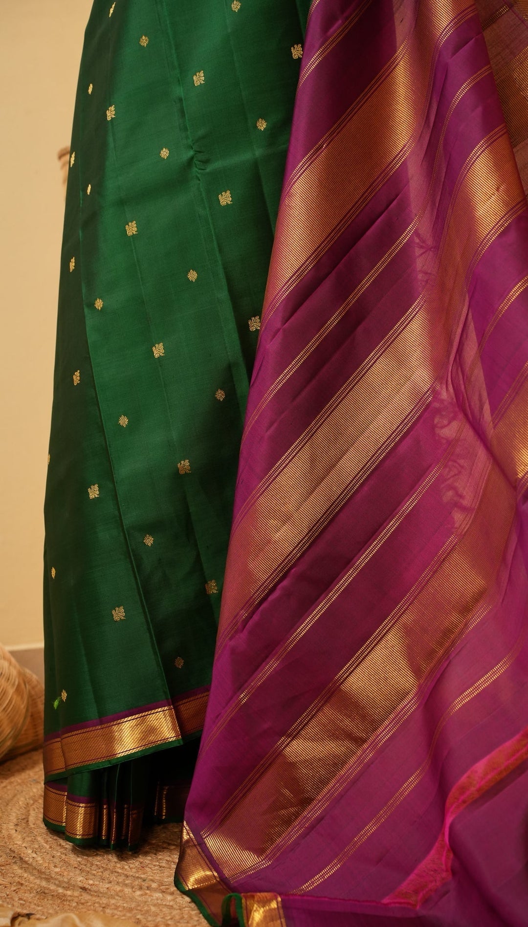 Green With Magenta Kanjivaram Handloom Pure Zari Saree Meenakshi | SILK MARK CERTIFIED | SHOBITAM