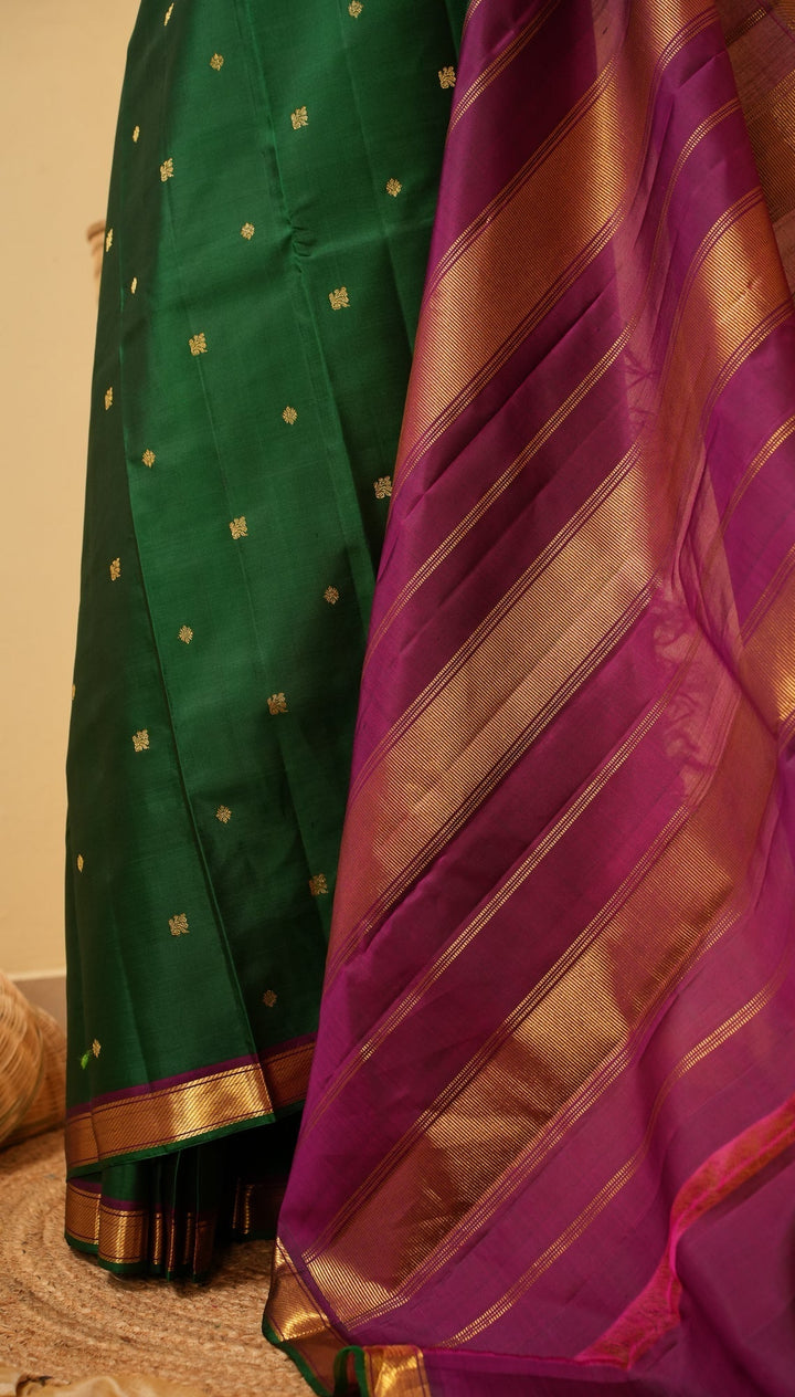 Green With Magenta Kanjivaram Handloom Pure Zari Saree Meenakshi | SILK MARK CERTIFIED | SHOBITAM