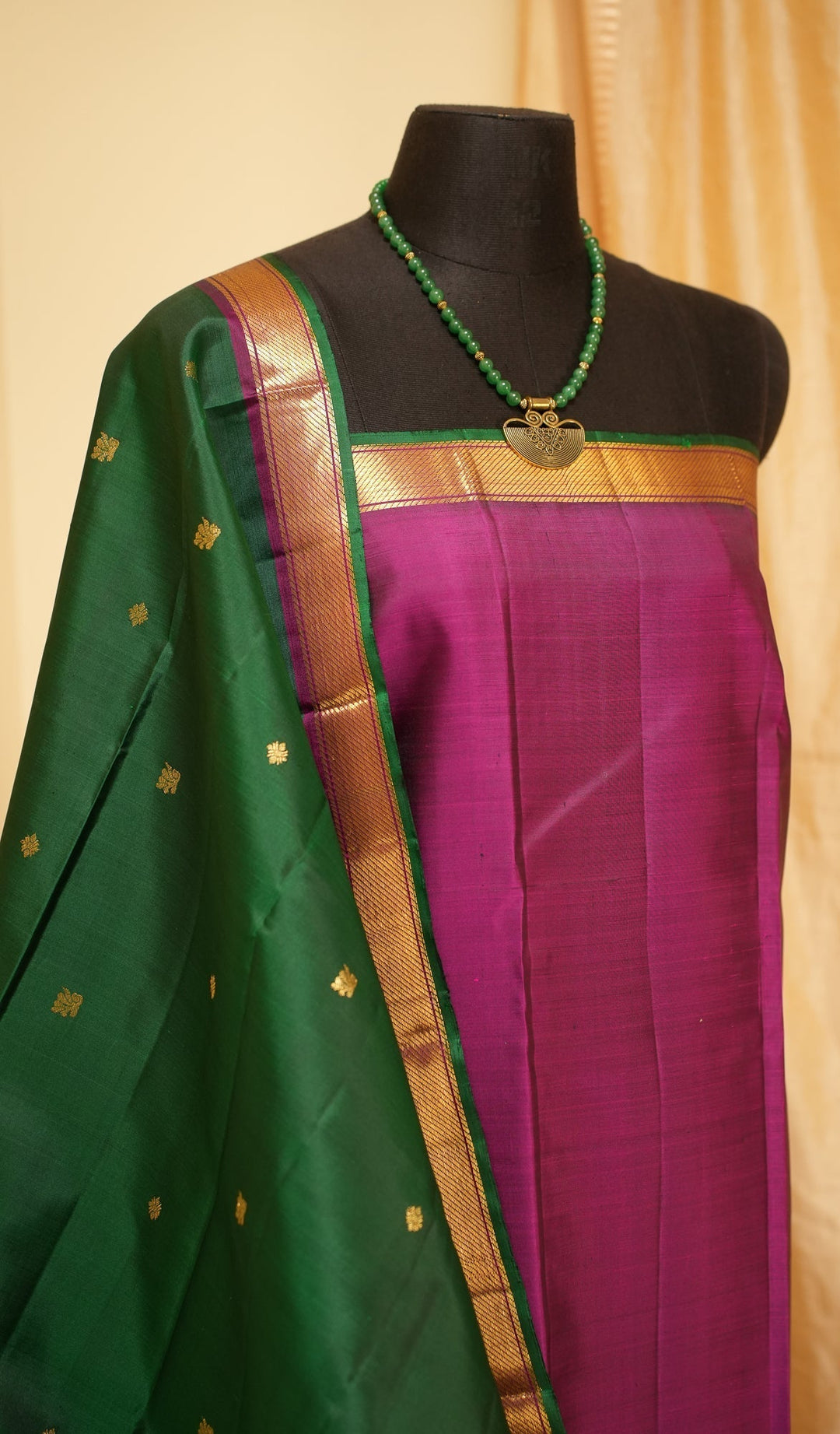 Green With Magenta Kanjivaram Handloom Pure Zari Saree Meenakshi | SILK MARK CERTIFIED | SHOBITAM