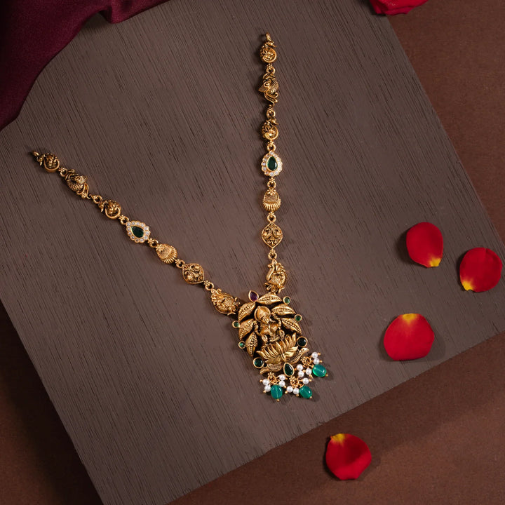 Stunning 92.5 Silver, Gold Plated Vishweshwari Short Necklace