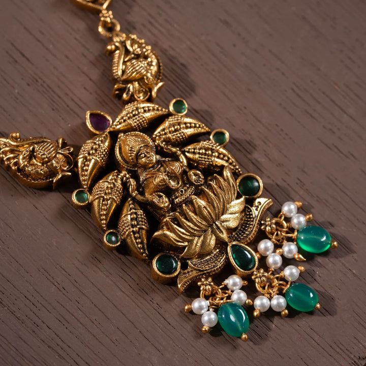 Stunning 92.5 Silver, Gold Plated Vishweshwari Short Necklace