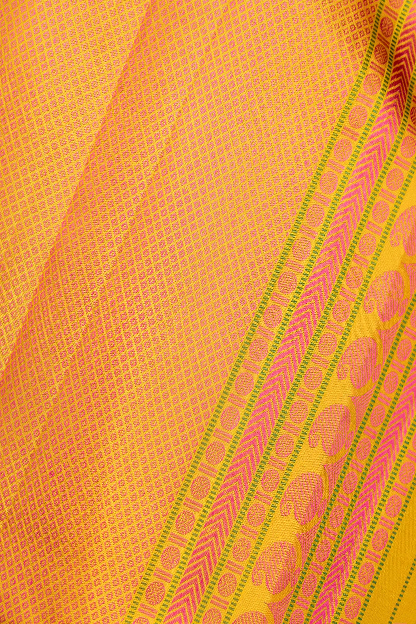 Grey and Yellow Checkered Molkalmuru Silk Saree | SILK MARK CERTIFIED