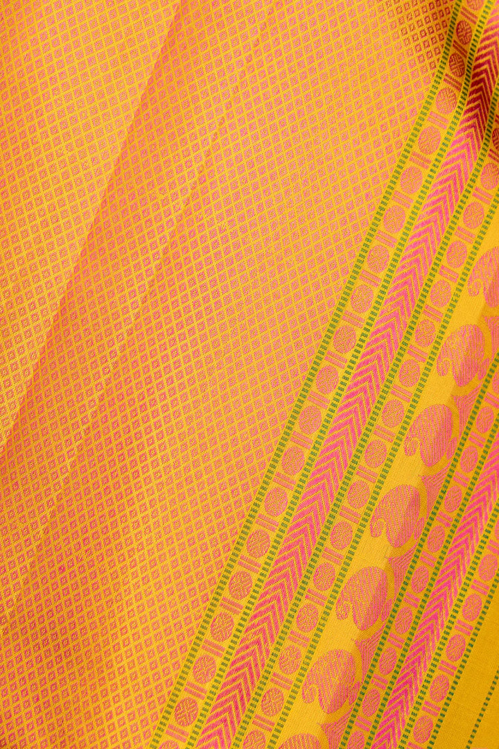 Grey and Yellow Checkered Molkalmuru Silk Saree | SILK MARK CERTIFIED