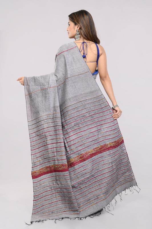 Grey Khesh Kantha Cotton Saree | SHOBITAM