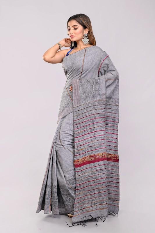 Grey Khesh Kantha Cotton Saree | SHOBITAM