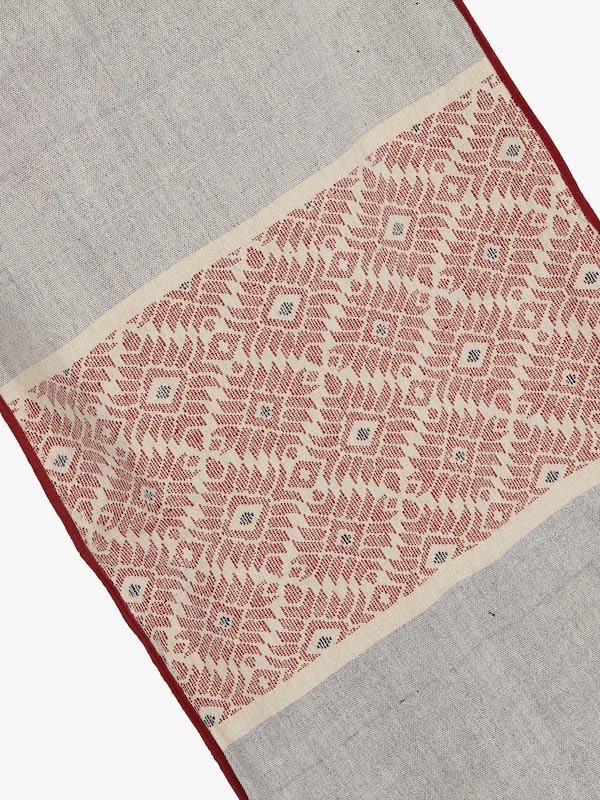 Grey Maroon Dhuniya Cotton Table Runner | SHOBITAM