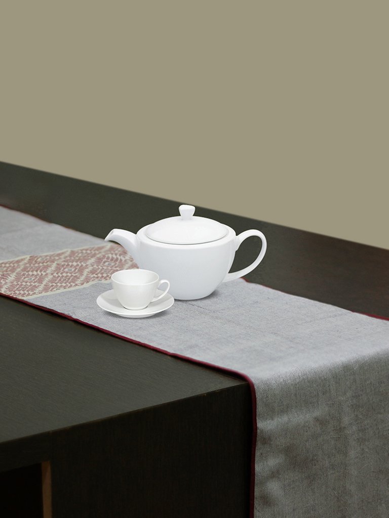 Grey Maroon Dhuniya Cotton Table Runner | SHOBITAM