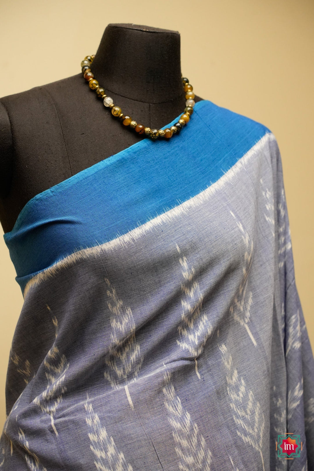 Grey With Blue Pochampally Ikkat Cotton Saree Summer Cloud | SHOBITAM