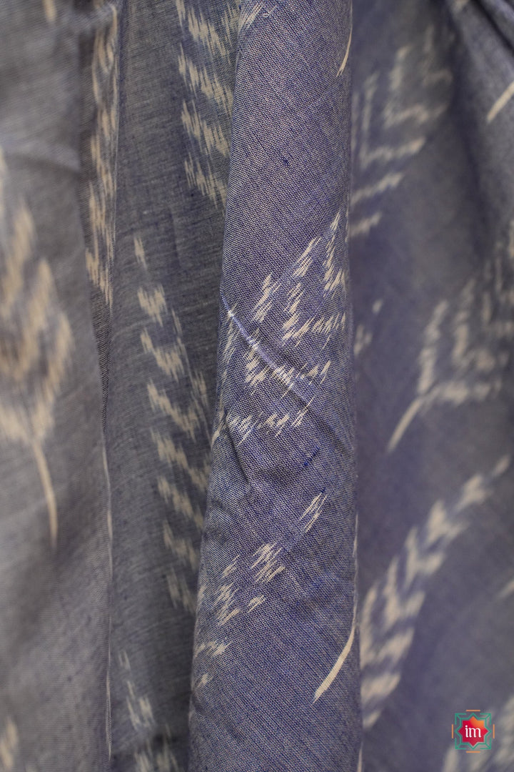 Grey With Blue Pochampally Ikkat Cotton Saree Summer Cloud | SHOBITAM