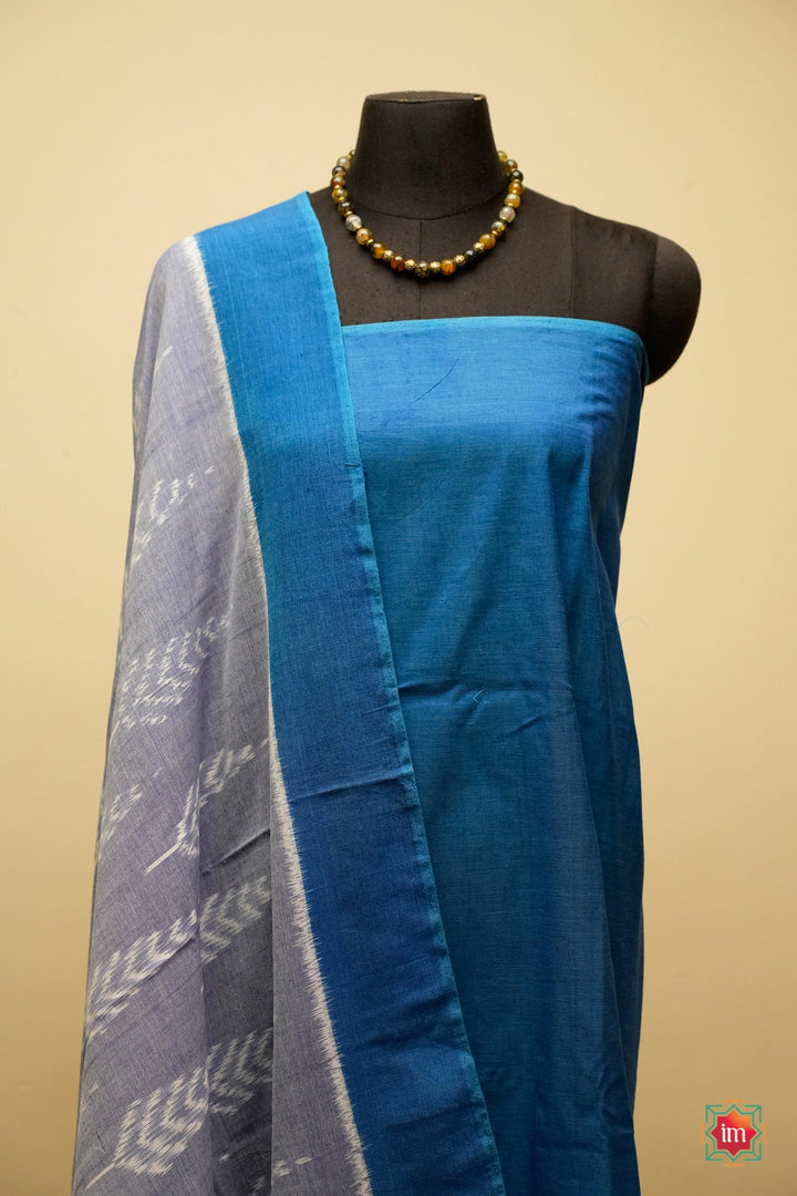 Grey With Blue Pochampally Ikkat Cotton Saree Summer Cloud | SHOBITAM