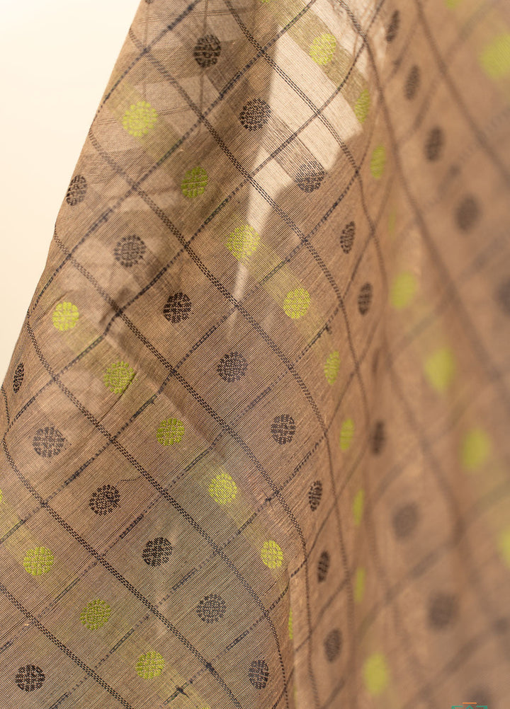 Grey With Green 1000 Butta Grand Kanchi Cotton Saree With Zari Yanai
