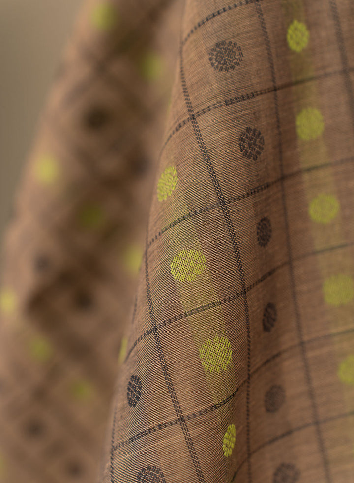 Grey With Green 1000 Butta Grand Kanchi Cotton Saree With Zari Yanai