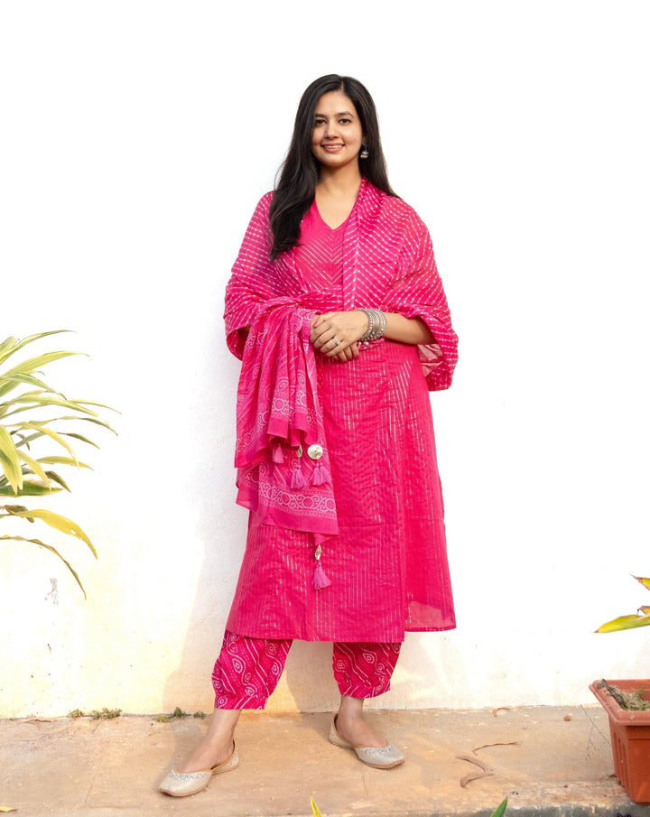 BOUGAINVILLEA Pink Cotton Kurta Set Of 2
