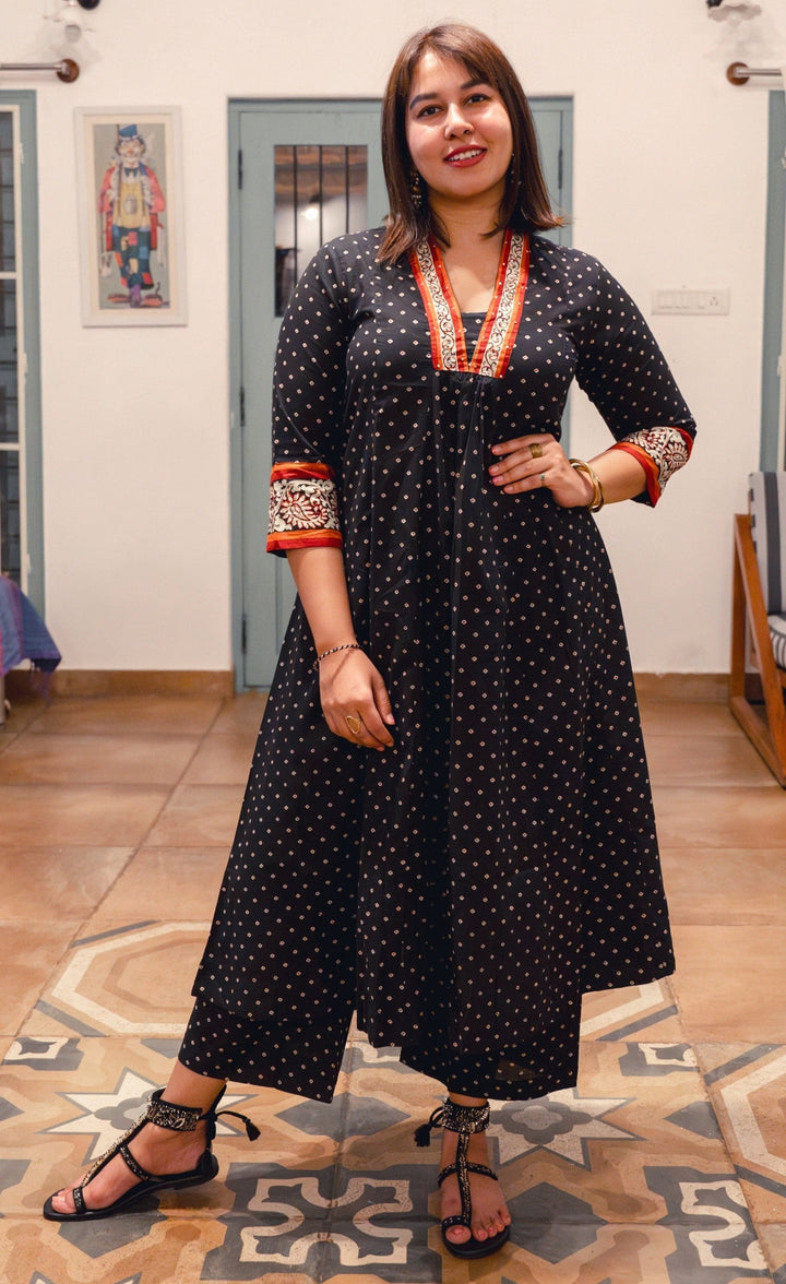 JUHI Black Polka Cotton Kurta Pant Set 2