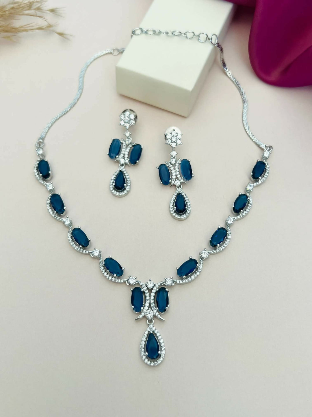 Silver Plated American Diamond Necklace