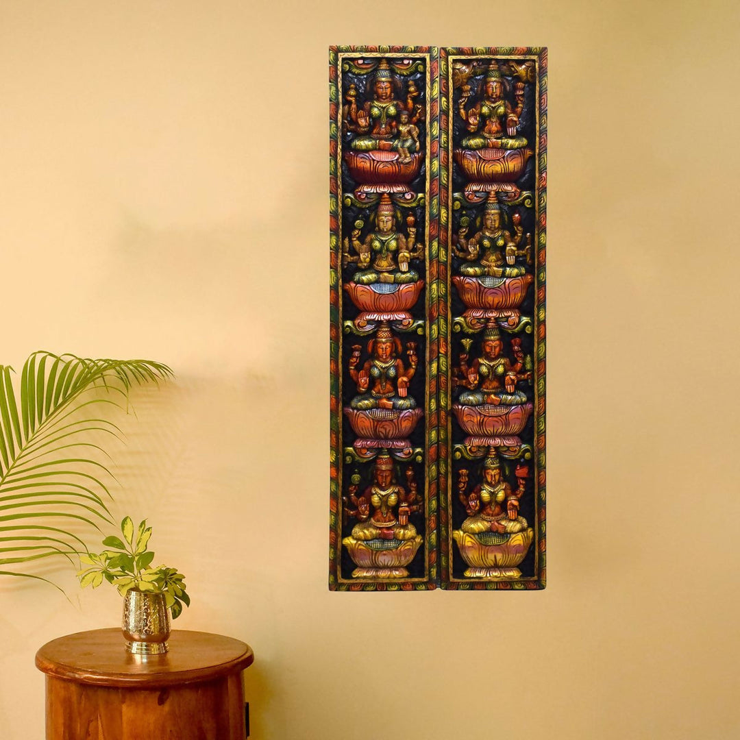 VAAGAI WOOD PAINTED ASHTALAKSHMI SET PANEL 60*24*2 | SHOBITAM