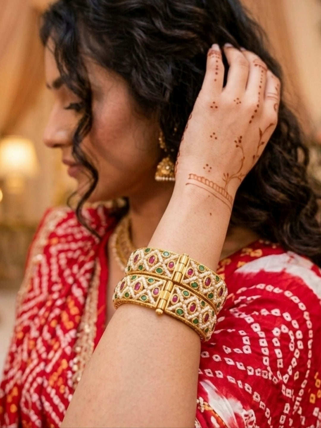 Antique Multicolour Gold Plated Polki Bangles | SHOBITAM