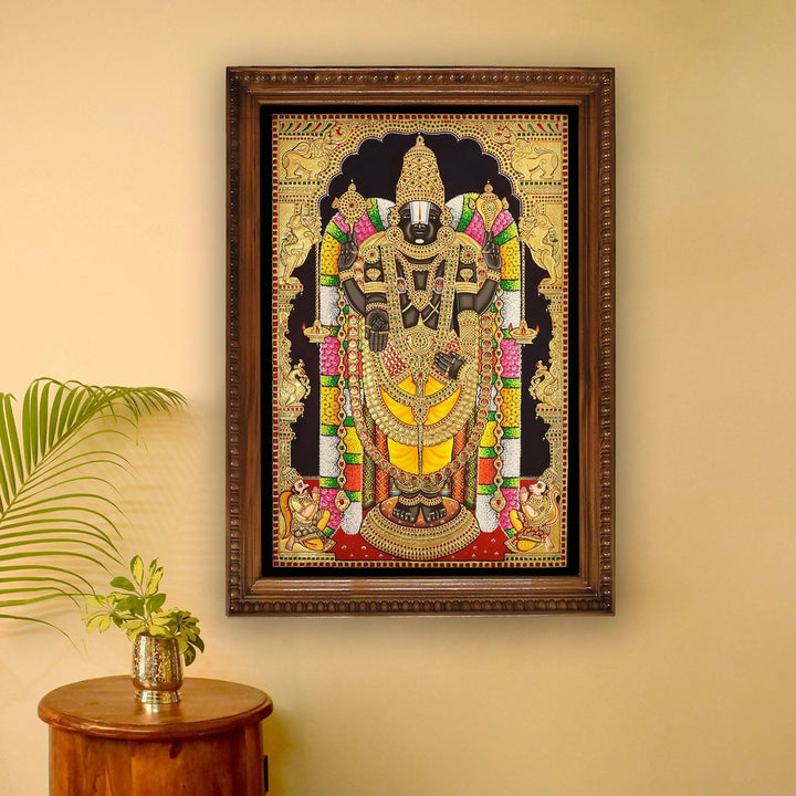 26*34 Authentic TANJORE PAINTING BALAJI With 22 Ct gold Foil and Jaipur Gemstones,Unframed | SHOBITAM