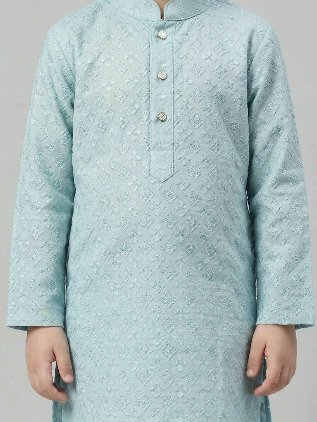 Boys Teal Textured Kurta Pajama Set | Ethnic Wear for Kids | SHOBITAM
