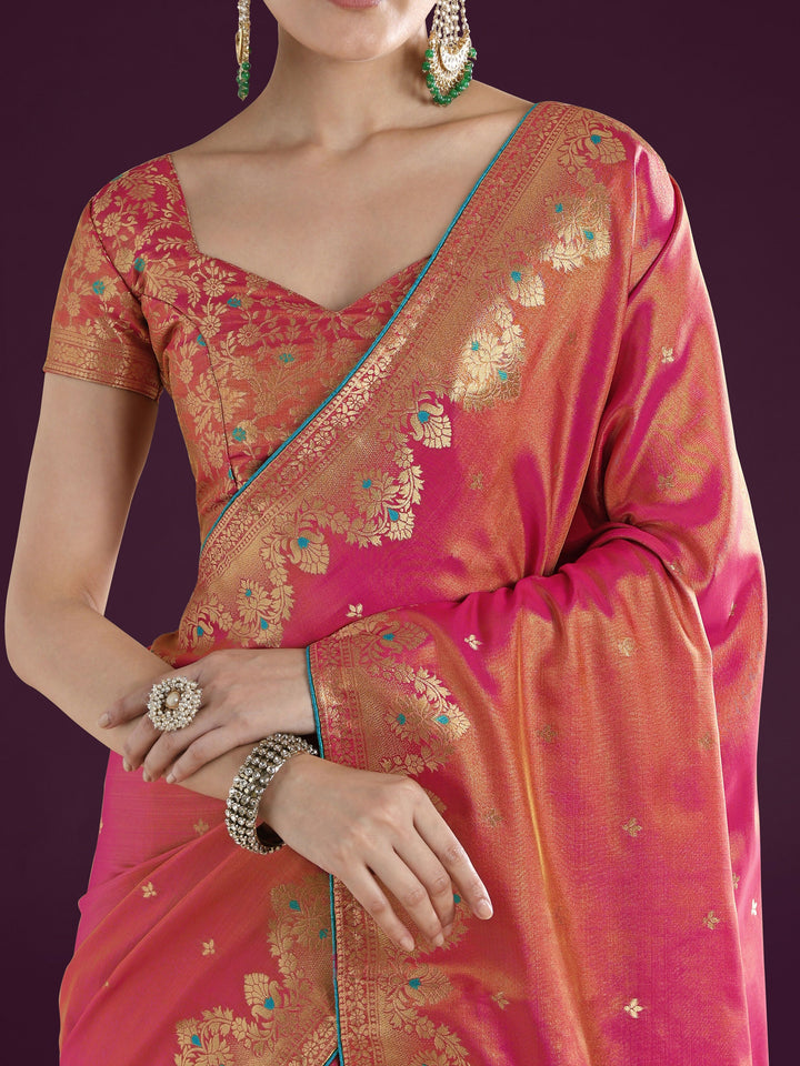 Red Color Paisley Zari Woven Semi Banarasi Tissue Silk Saree  | SHOBITAM
