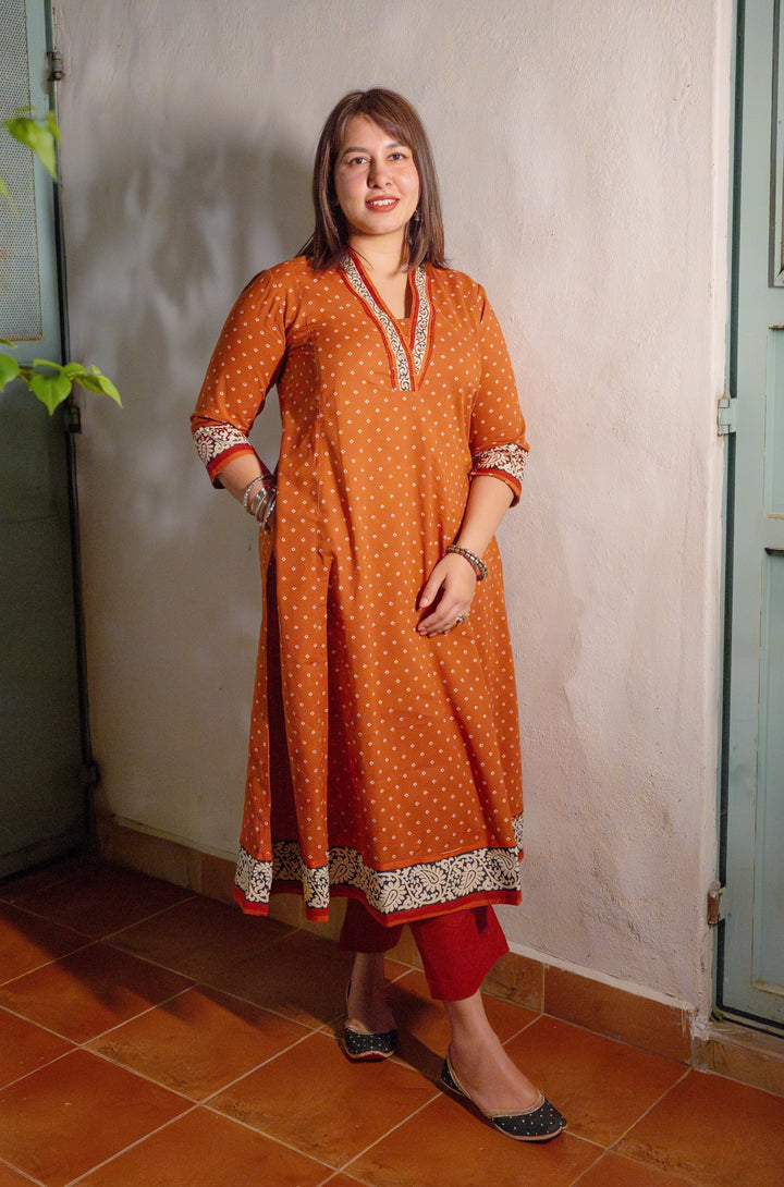 PARIJAT Rush Orange Cotton Kurta Set Of 2