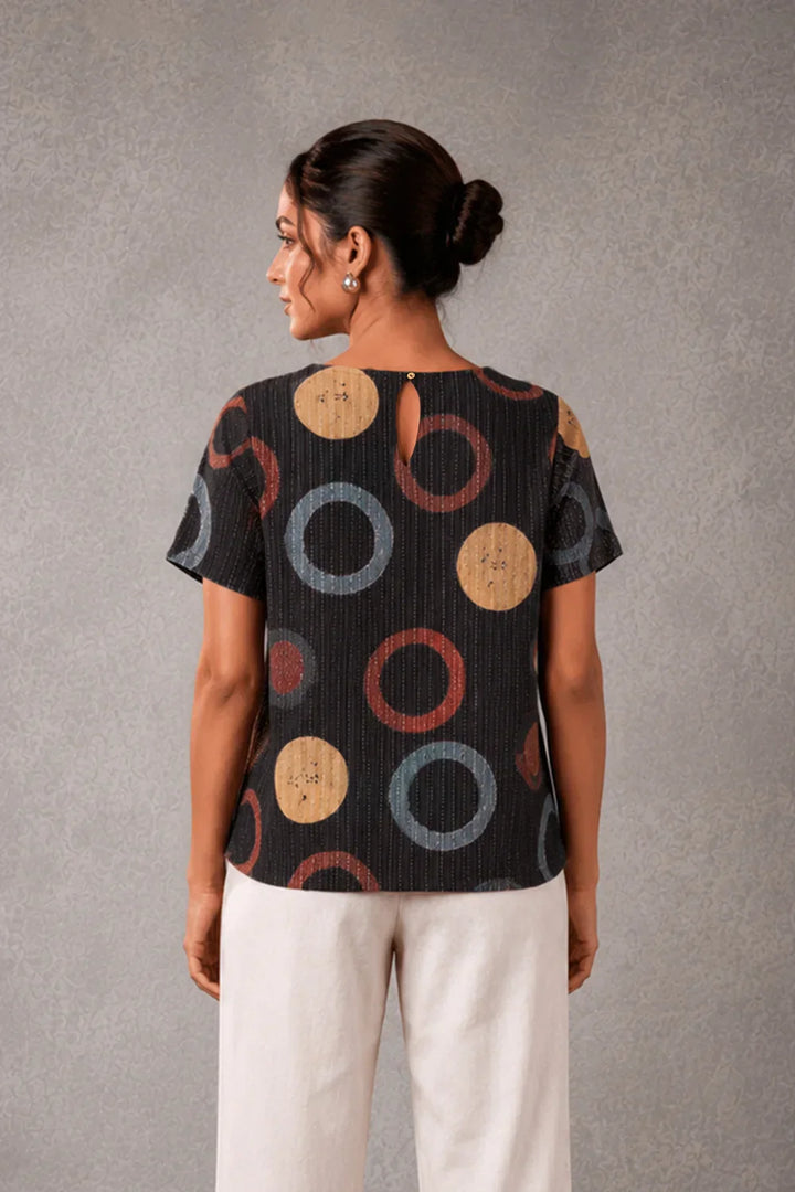 Black Ring Ajrakh Top | SHOBITAM