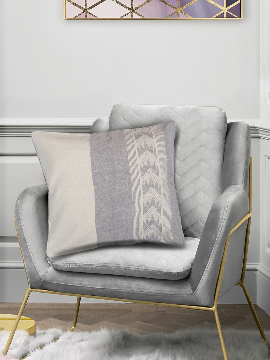 Ivory Grey Cotton Cushion Cover - Pack of 1 | SHOBITAM