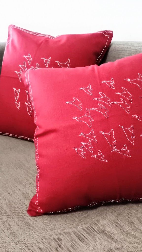 Maroon White Kantha Cushion Cover - Pack of 2 | SHOBITAM