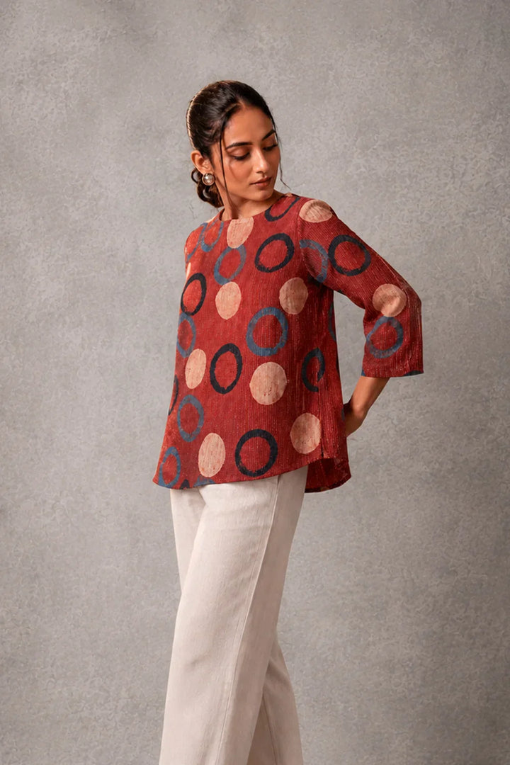 Red Ring Ajrakh Top | SHOBITAM