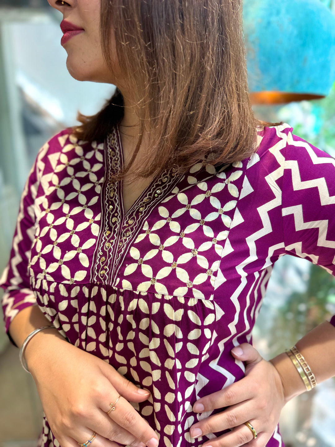 MAGNOLIA WINE Purple Embroidered Viscose Kurta Set Of 2