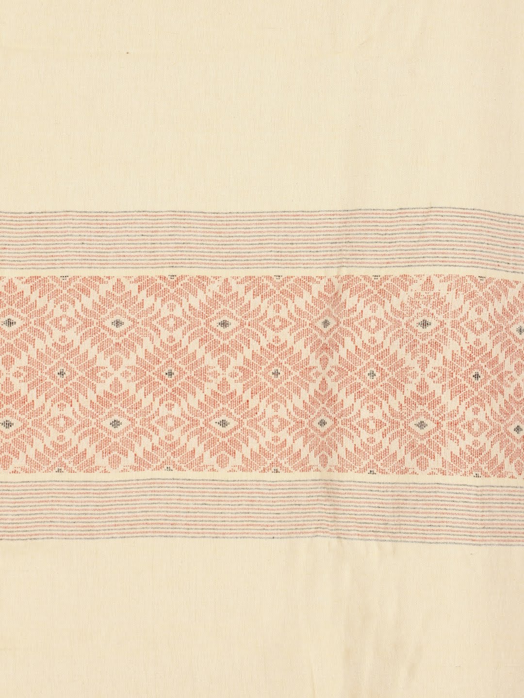 Beige Red Cotton Assamese Rod Pocket Door Curtain- Single Panel | SHOBITAM